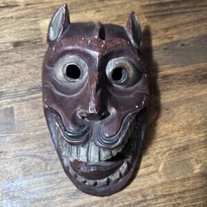 9” Wooden Mask- Devil Creature- Wall Hanging- Halloween